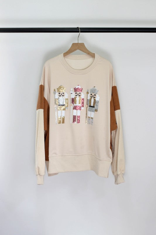 T2511YM60718-Nutcracker Sequin Oversized Sweatshirt