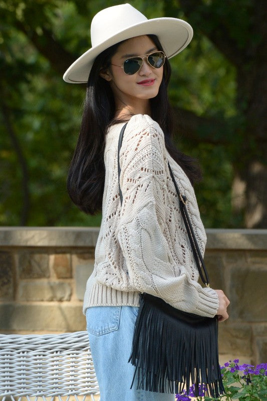 52111TSF-Chic Off The Shoulder Long Sleeves Sweater