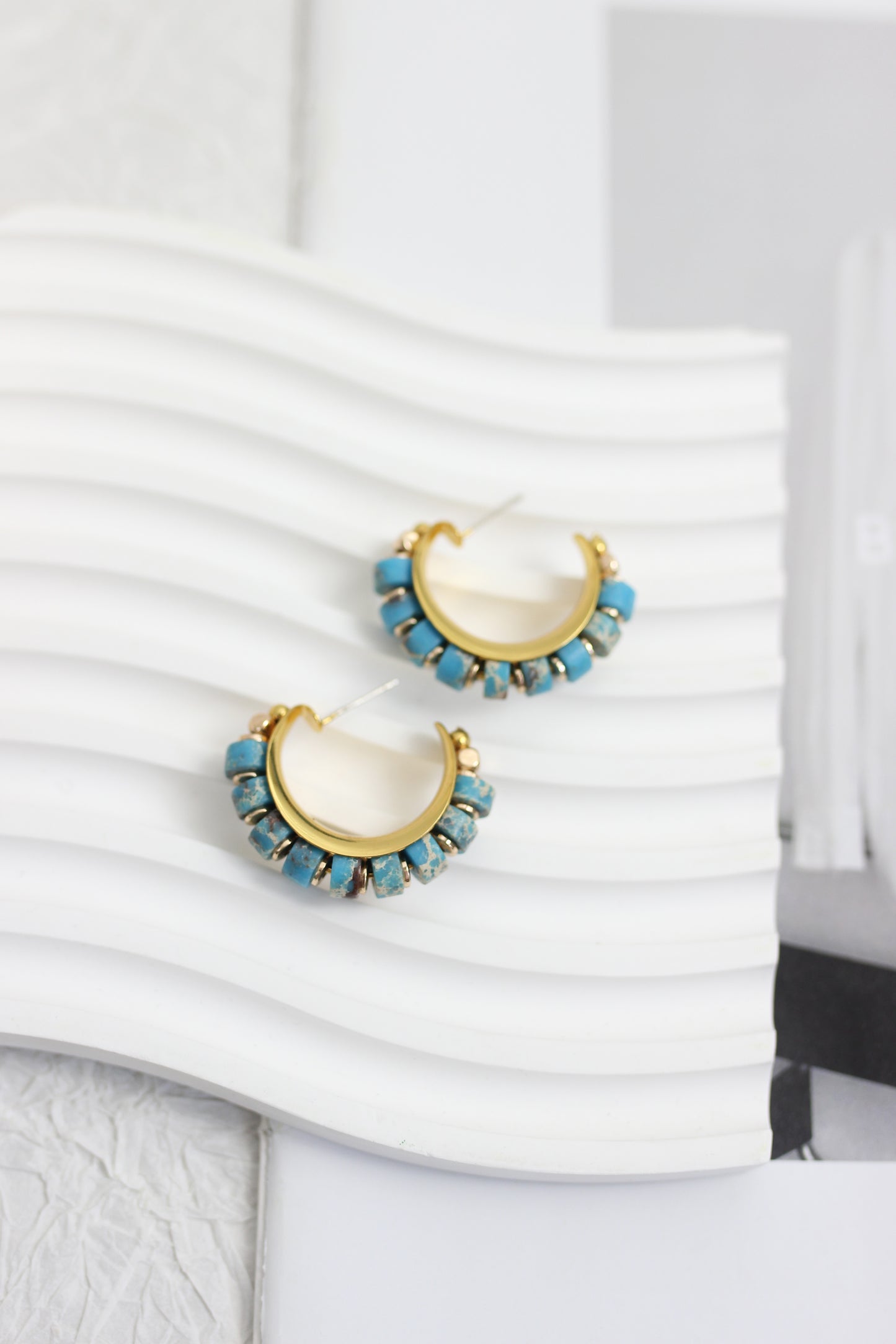 A2407WWZL74722 - Turquoise Charm Hoop Earrings