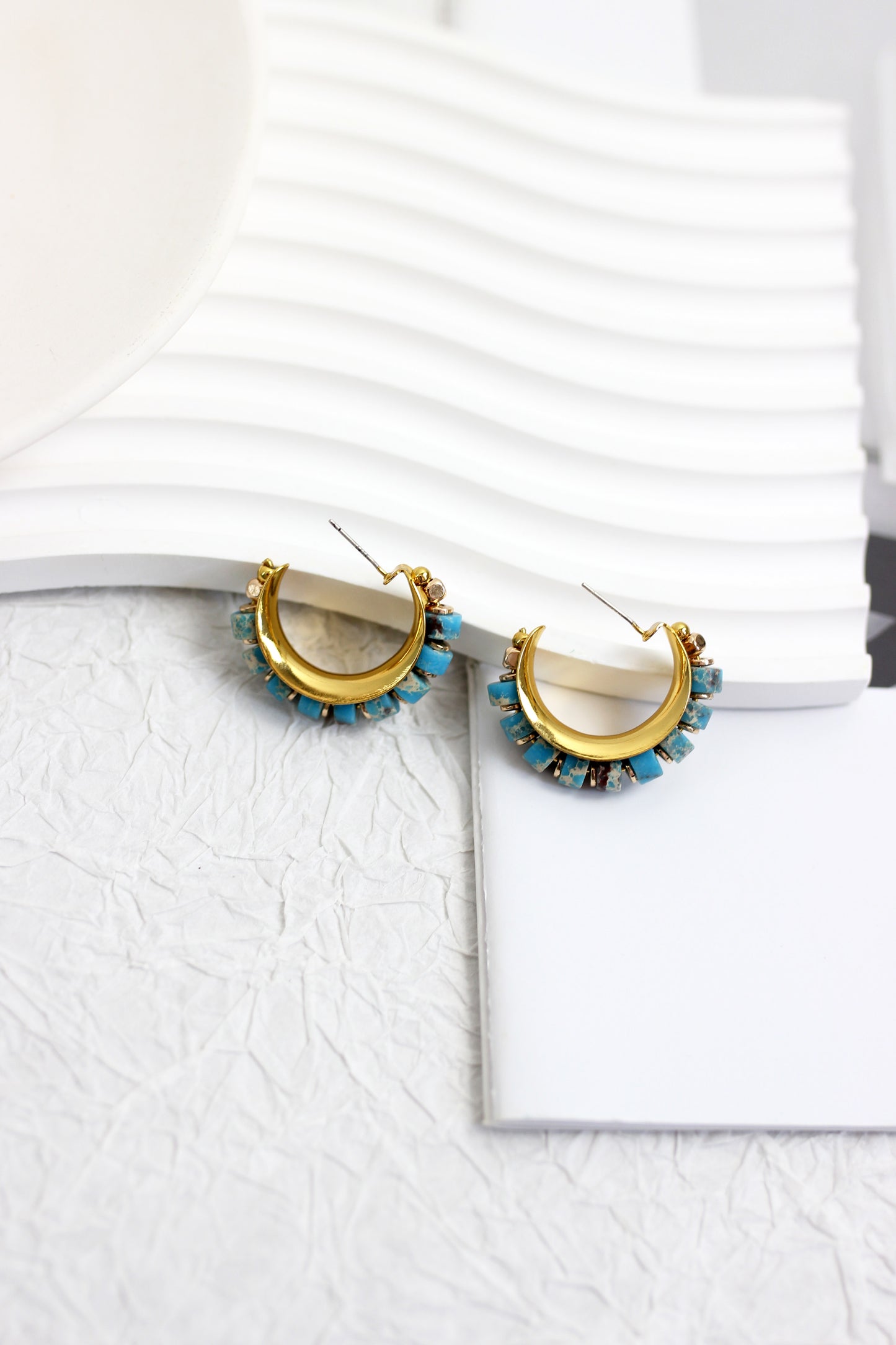 A2407WWZL74722 - Turquoise Charm Hoop Earrings