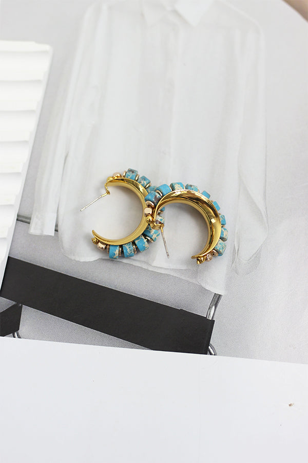 A2407WWZL74722 - Turquoise Charm Hoop Earrings