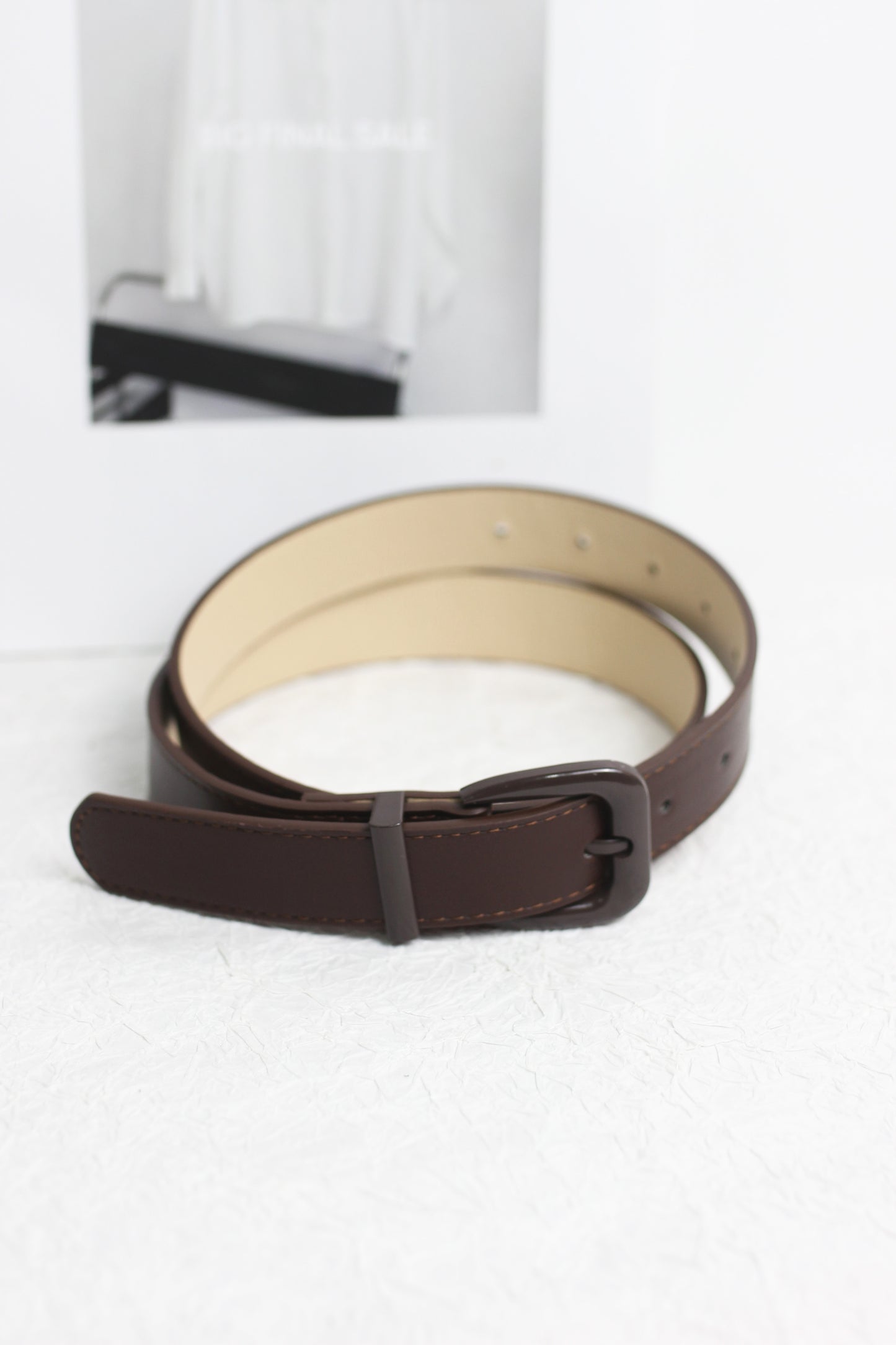 A2408ASS55368 - Faux PU Leather Double Prong Buckle Belt