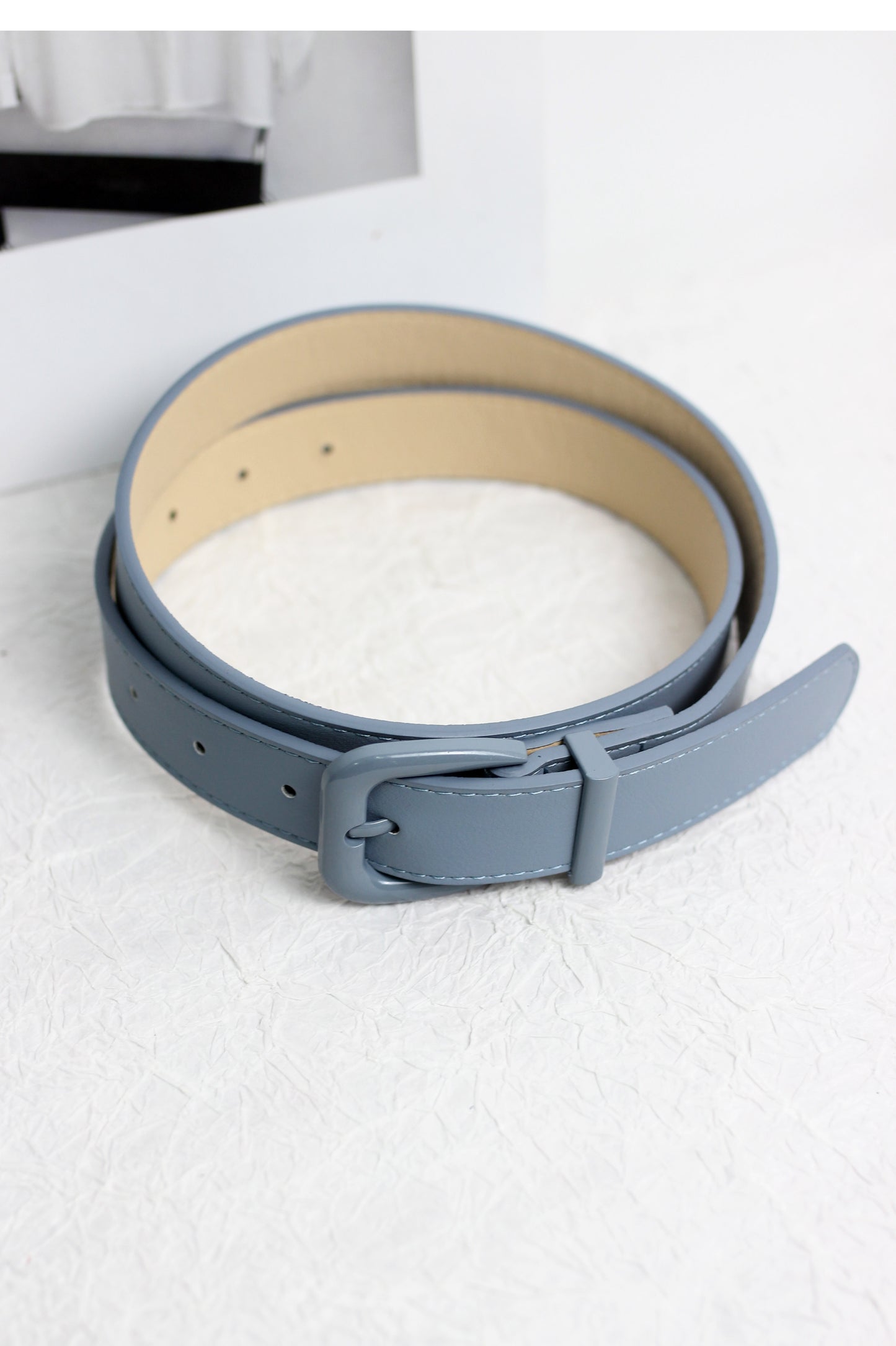 A2408ASS55368 - Faux PU Leather Double Prong Buckle Belt
