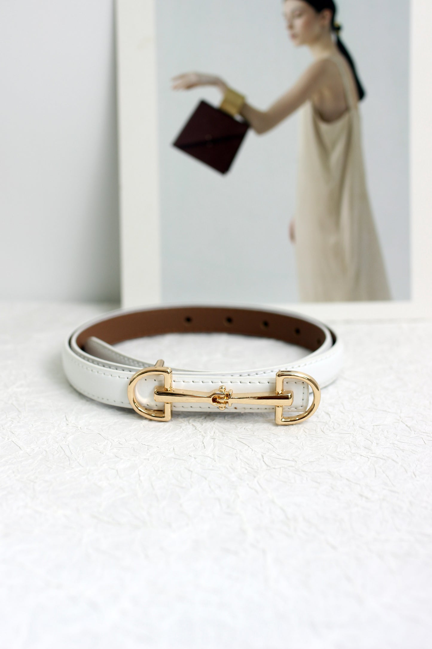 A2408DJN36588 - Slim Leather Belt with Equestrian Buckle