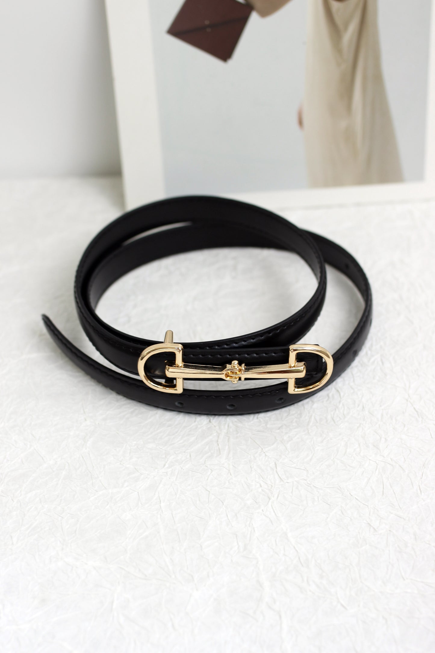 A2408DJN36588 - Slim Leather Belt with Equestrian Buckle