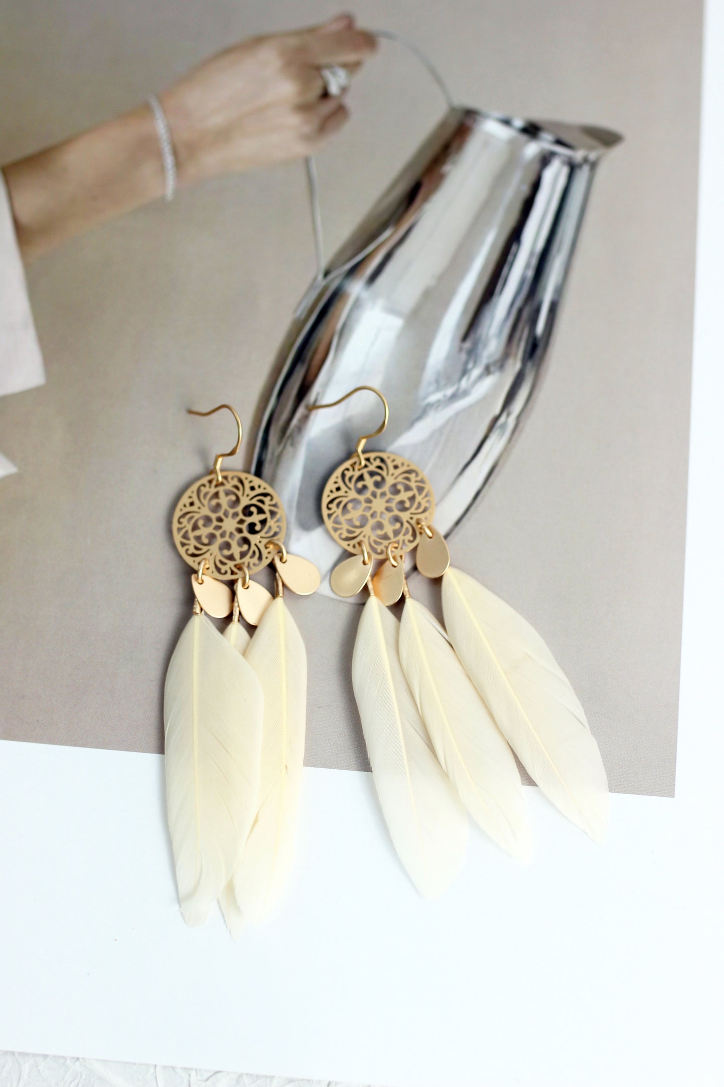 A2408LN36949 - Feather Dangle Earrings