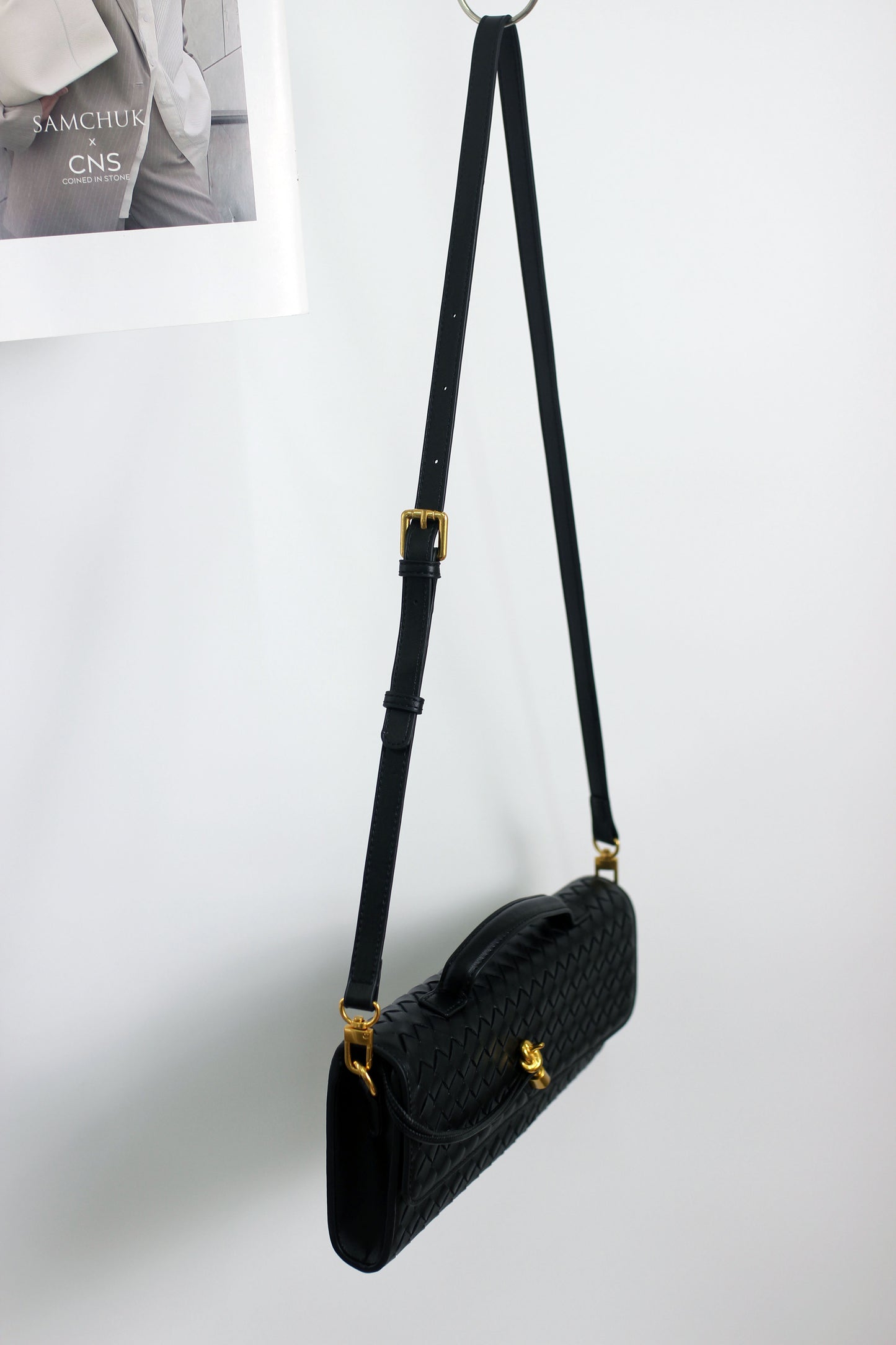 A2411CX44097 - Woven PU Leather Clutch Bag with Adjustable Strap