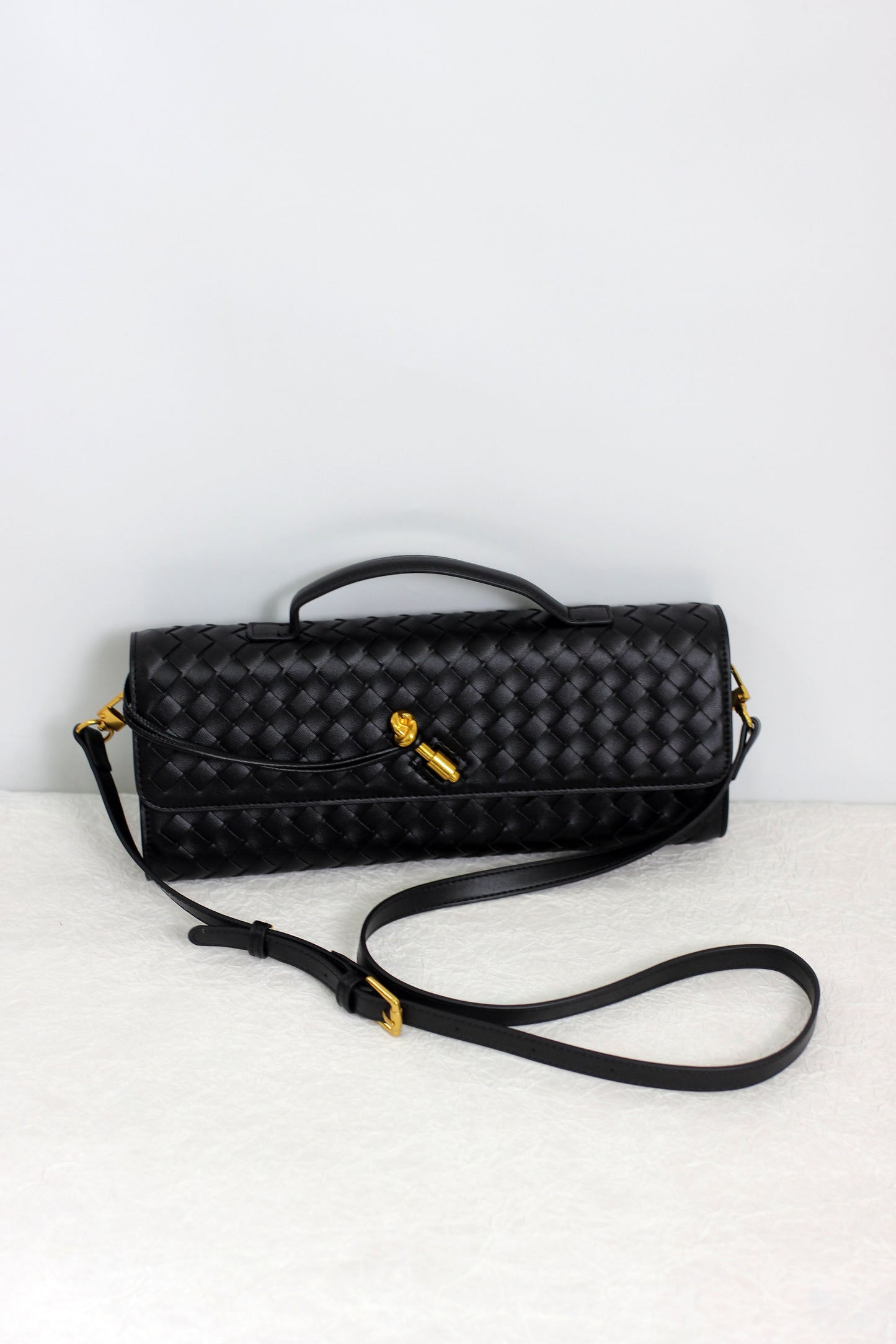 A2411CX44097 - Woven PU Leather Clutch Bag with Adjustable Strap