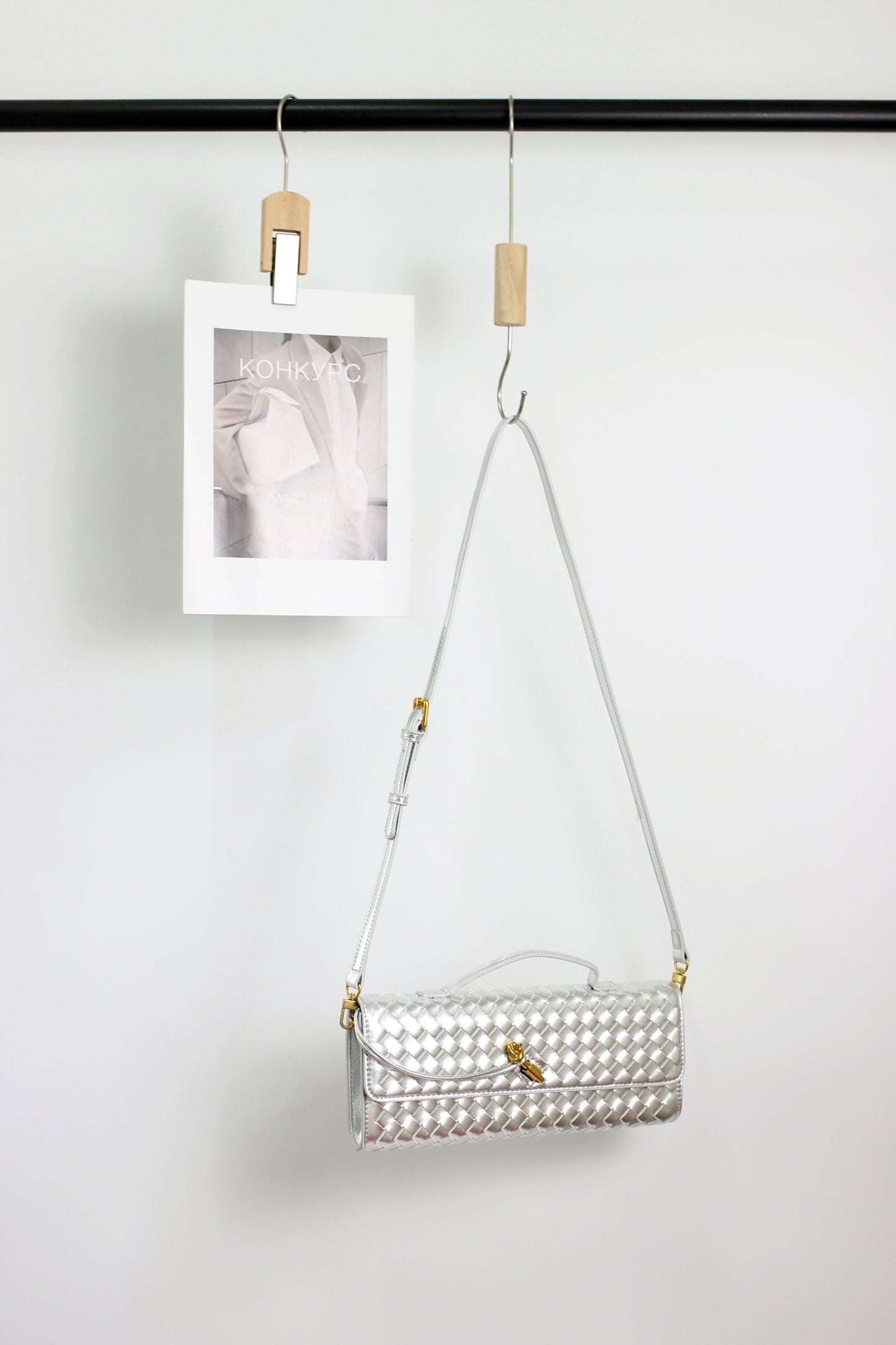 A2411CX44097 - Woven PU Leather Clutch Bag with Adjustable Strap