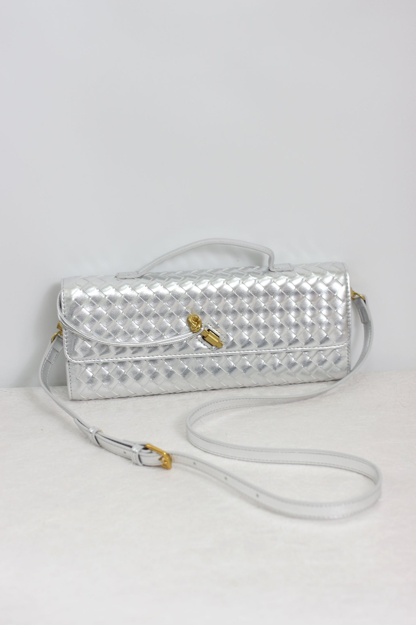 A2411CX44097 - Woven PU Leather Clutch Bag with Adjustable Strap