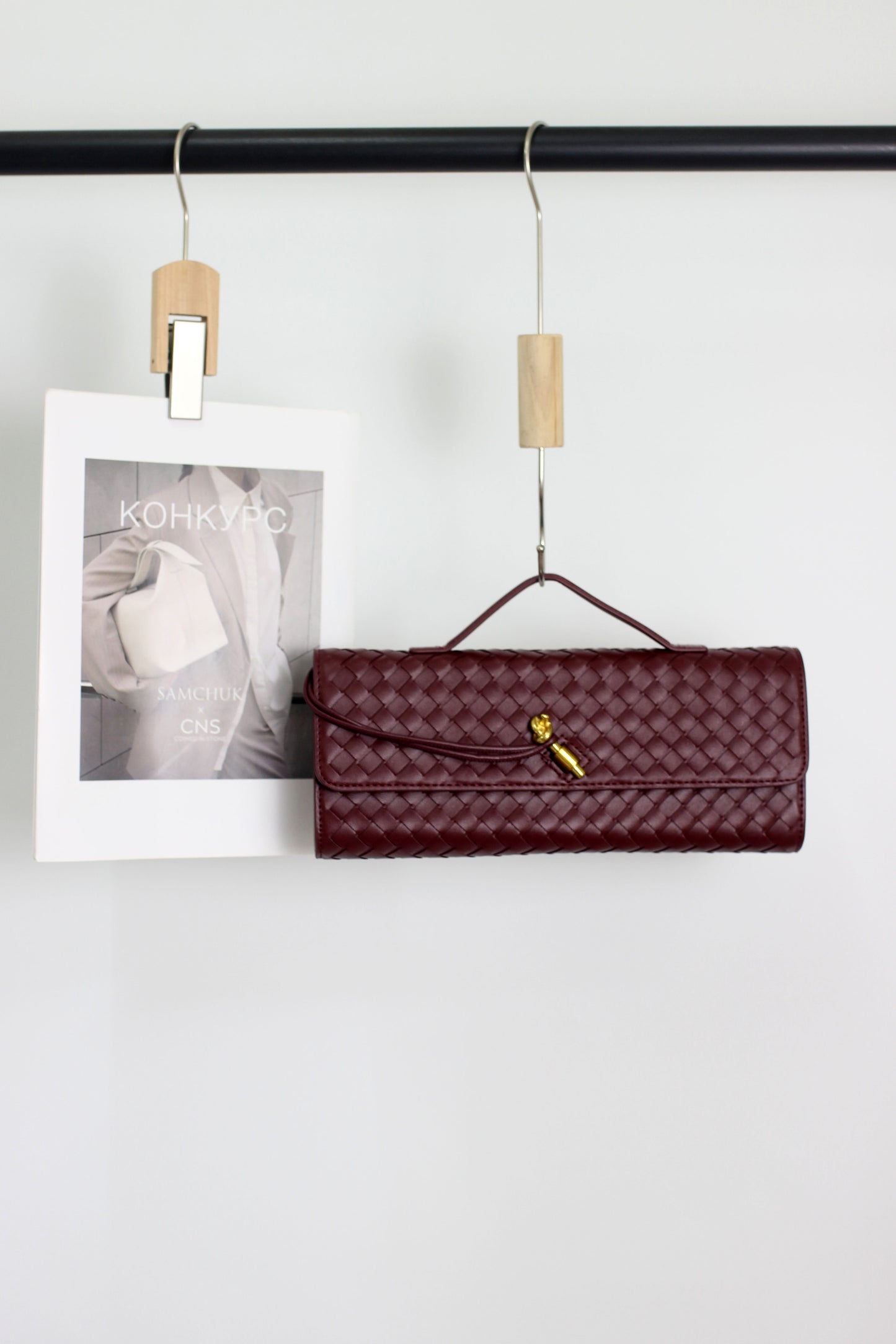 A2411CX44097 - Woven PU Leather Clutch Bag with Adjustable Strap
