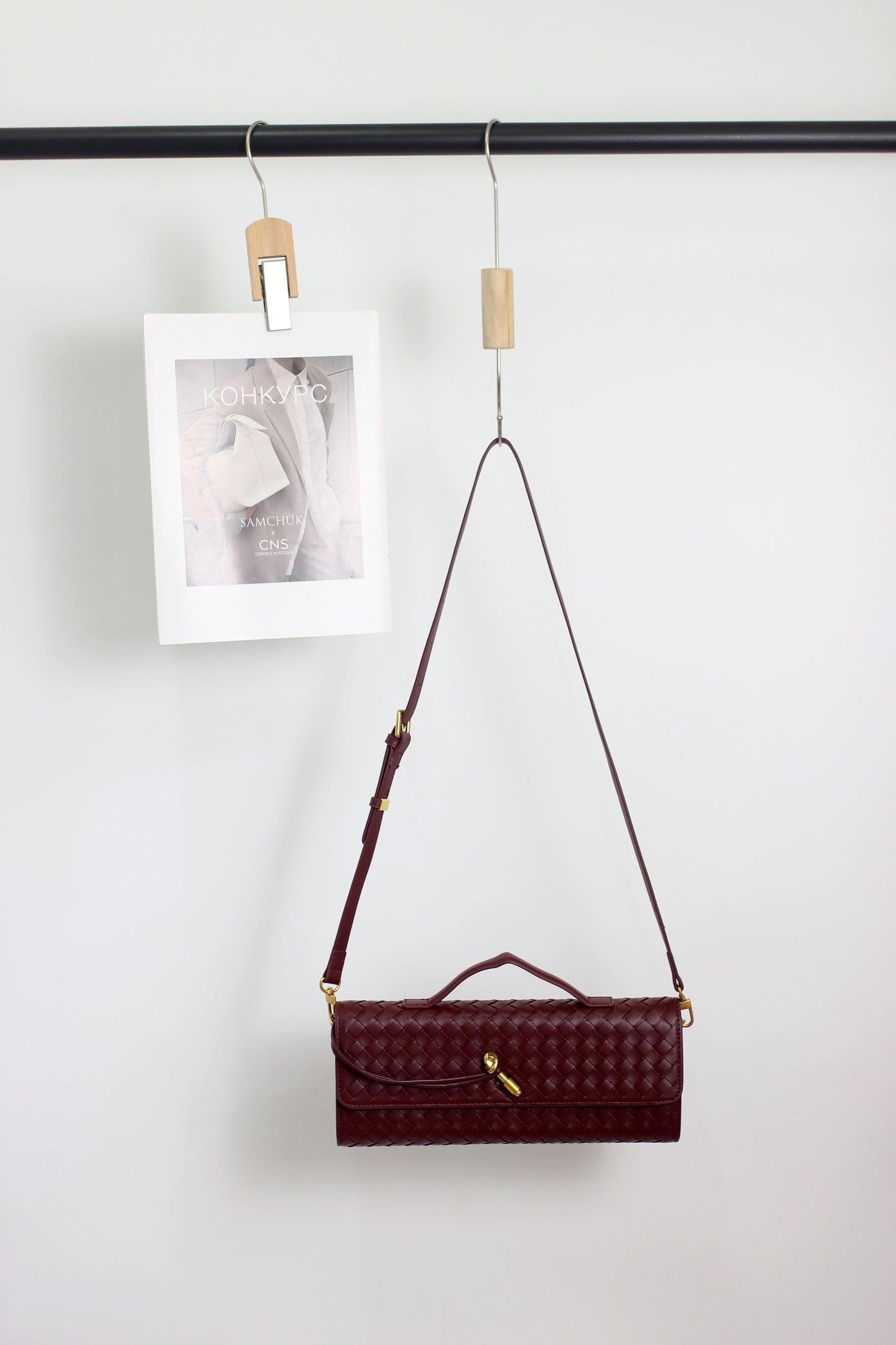 A2411CX44097 - Woven PU Leather Clutch Bag with Adjustable Strap