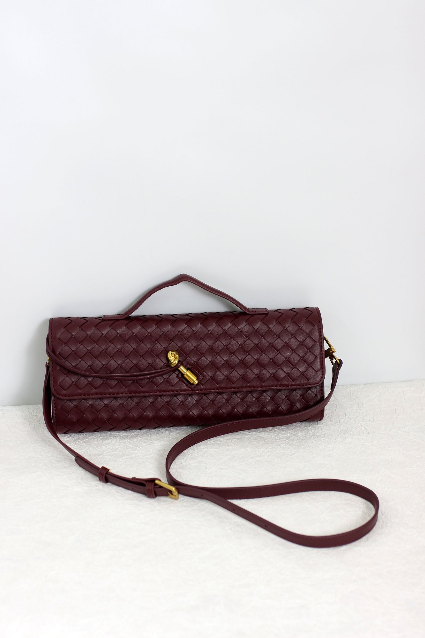 A2411CX44097 - Woven PU Leather Clutch Bag with Adjustable Strap