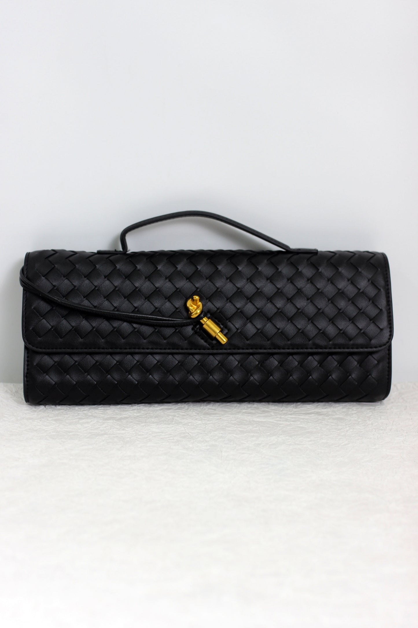 A2411CX44097 - Woven PU Leather Clutch Bag with Adjustable Strap