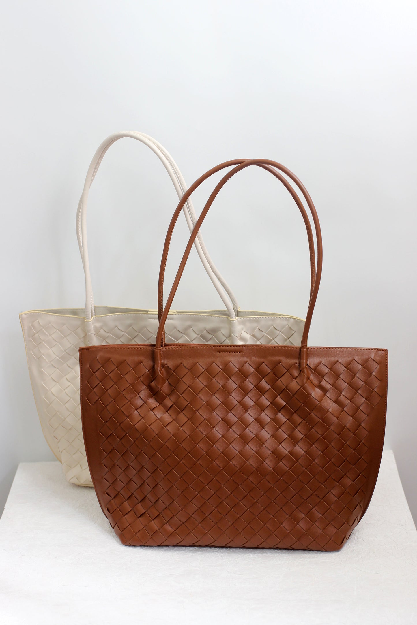 A2411CX52717 - Woven PU Leather Tote Bag with Pouch