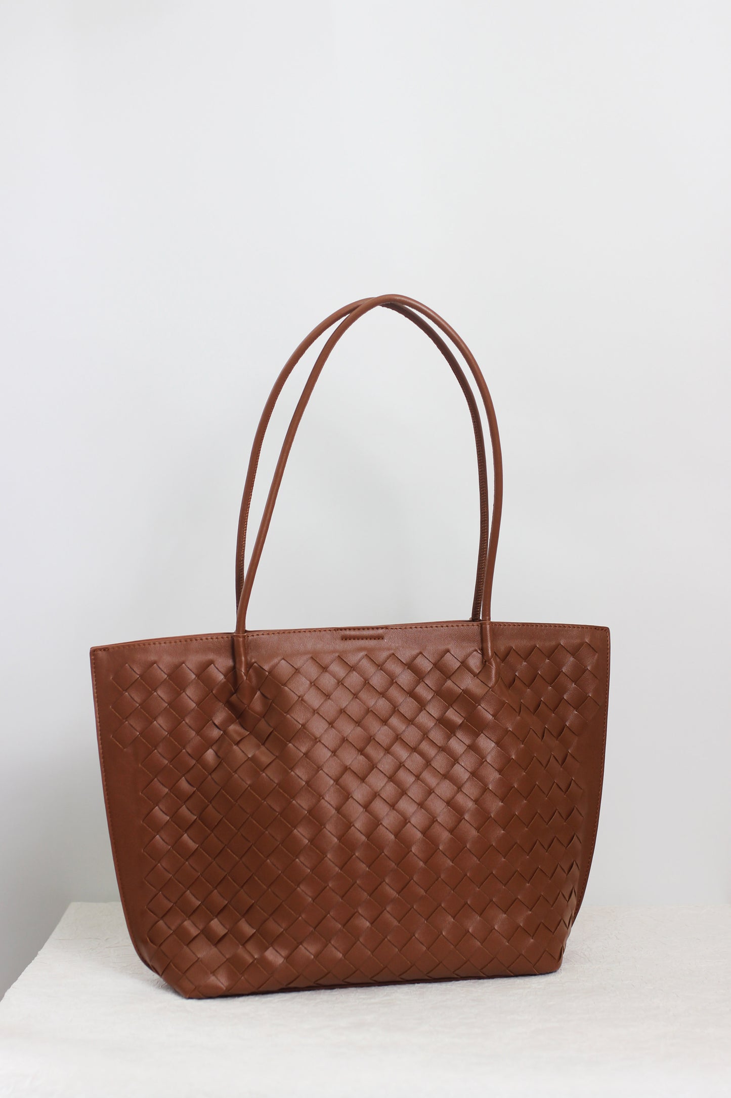 A2411CX52717 - Woven PU Leather Tote Bag with Pouch