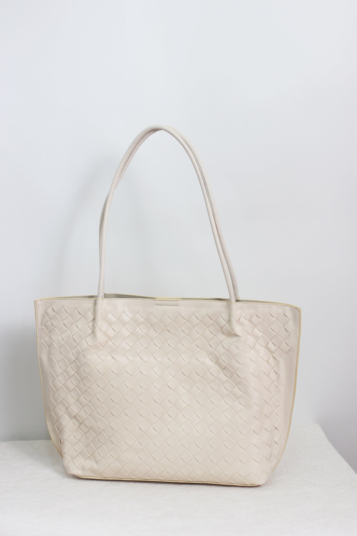 A2411CX52717 - Woven PU Leather Tote Bag with Pouch