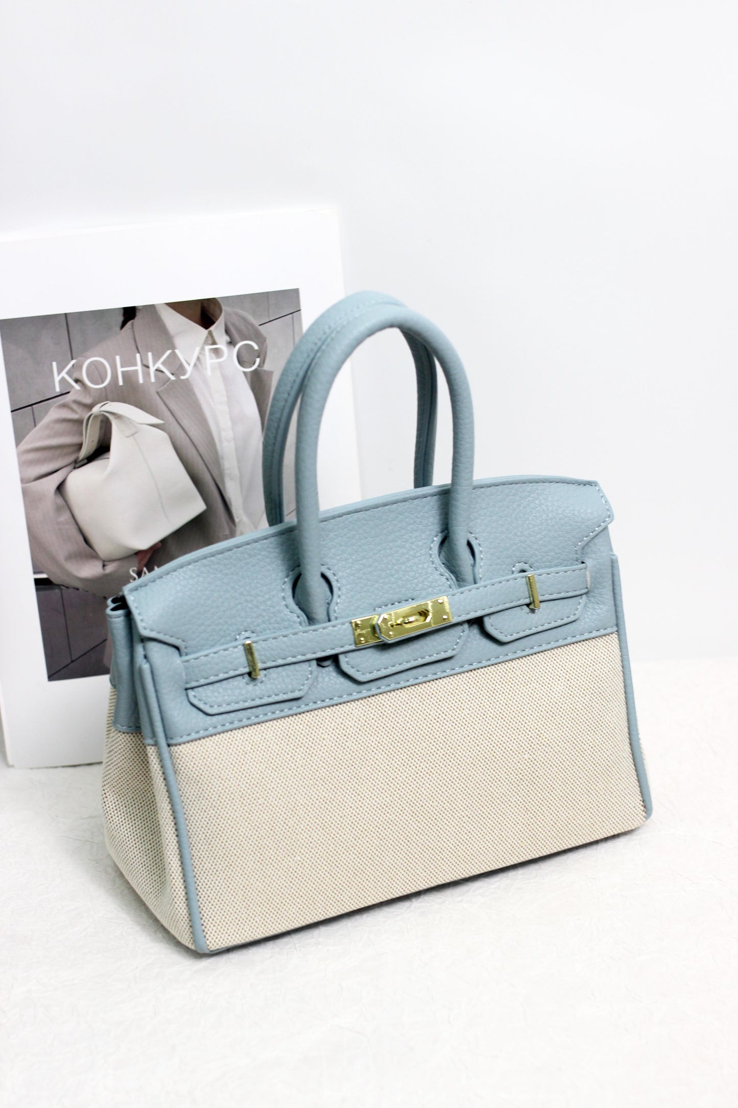 A2411YF13395 -Classic Canvas and PU Leather Tote Bag