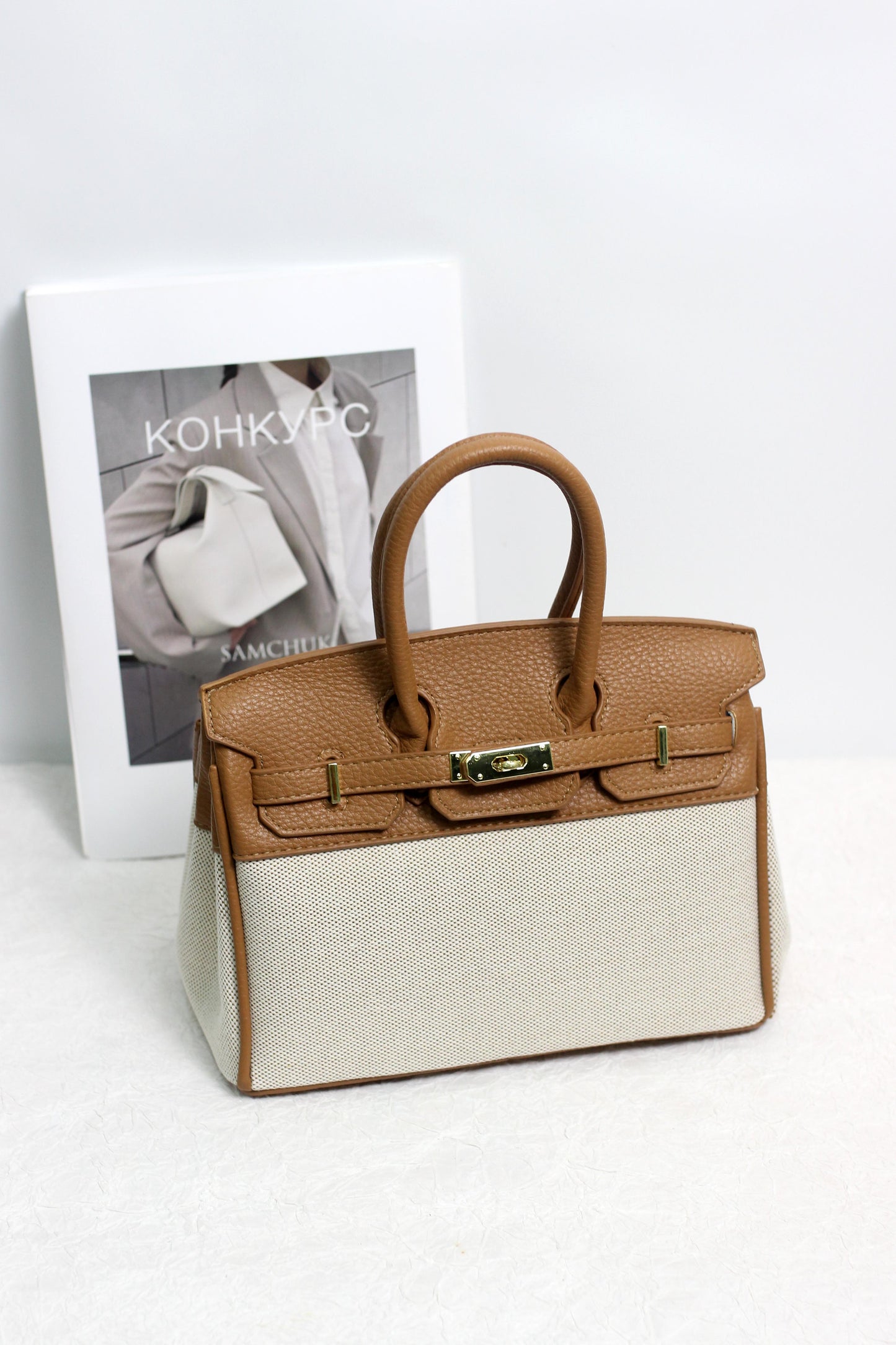 A2411YF13395 -Classic Canvas and PU Leather Tote Bag