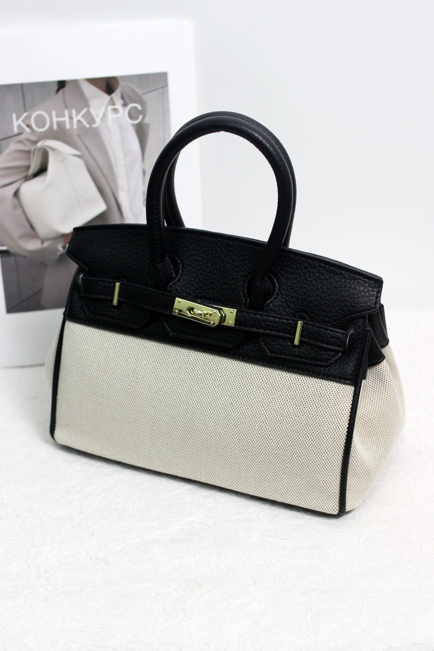 A2411YF13395 -Classic Canvas and PU Leather Tote Bag