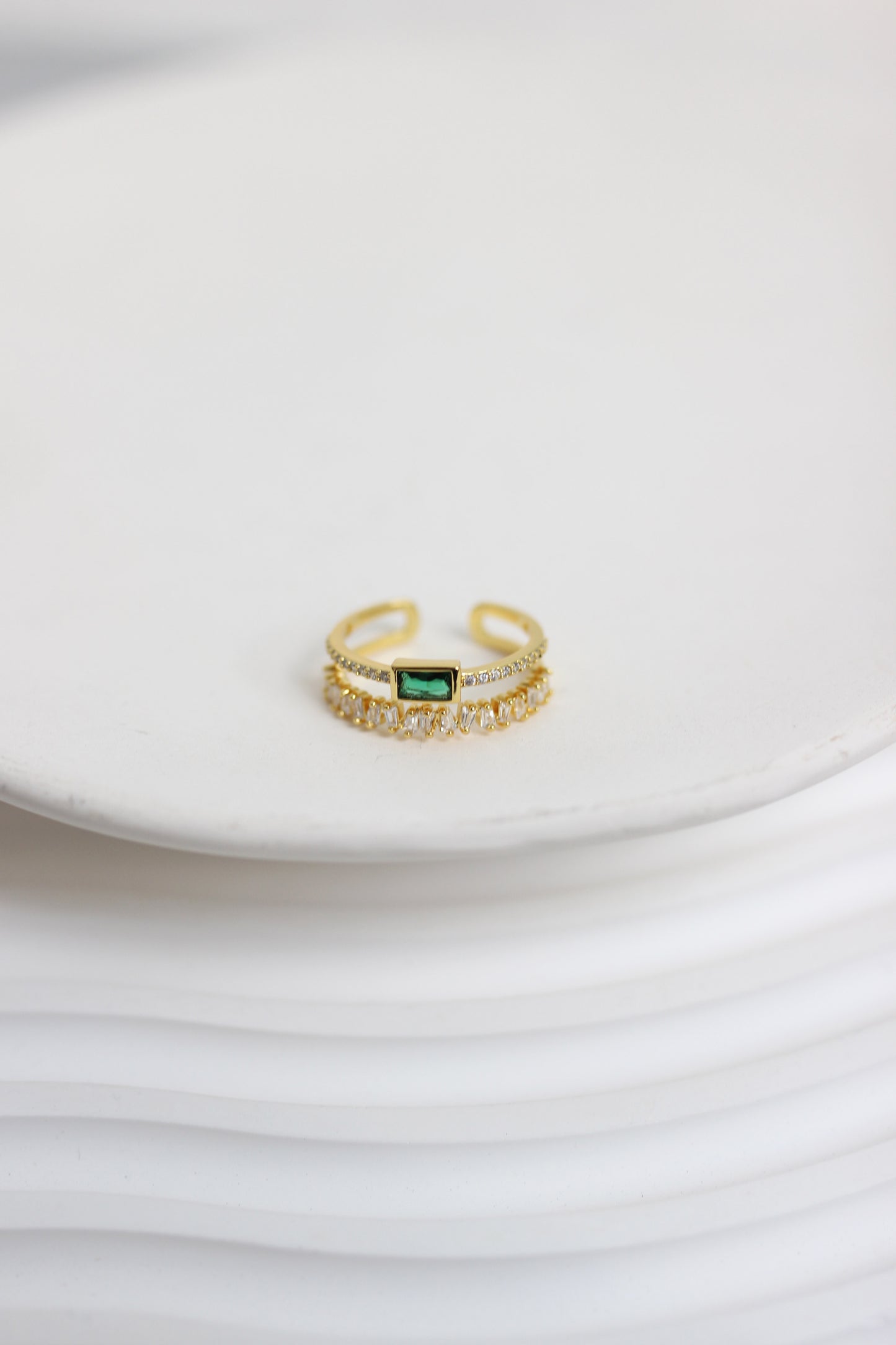 A2412HANF57260 - Gold-Tone Emerald & Baguette Crystal Ring Set