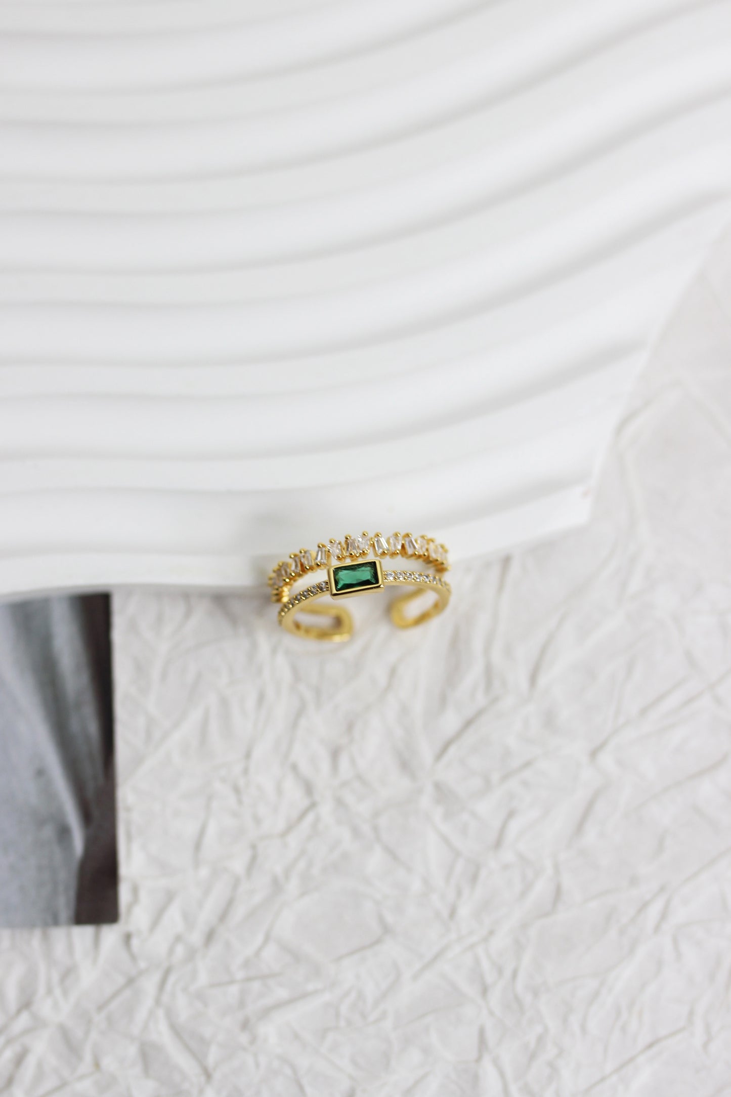 A2412HANF57260 - Gold-Tone Emerald & Baguette Crystal Ring Set
