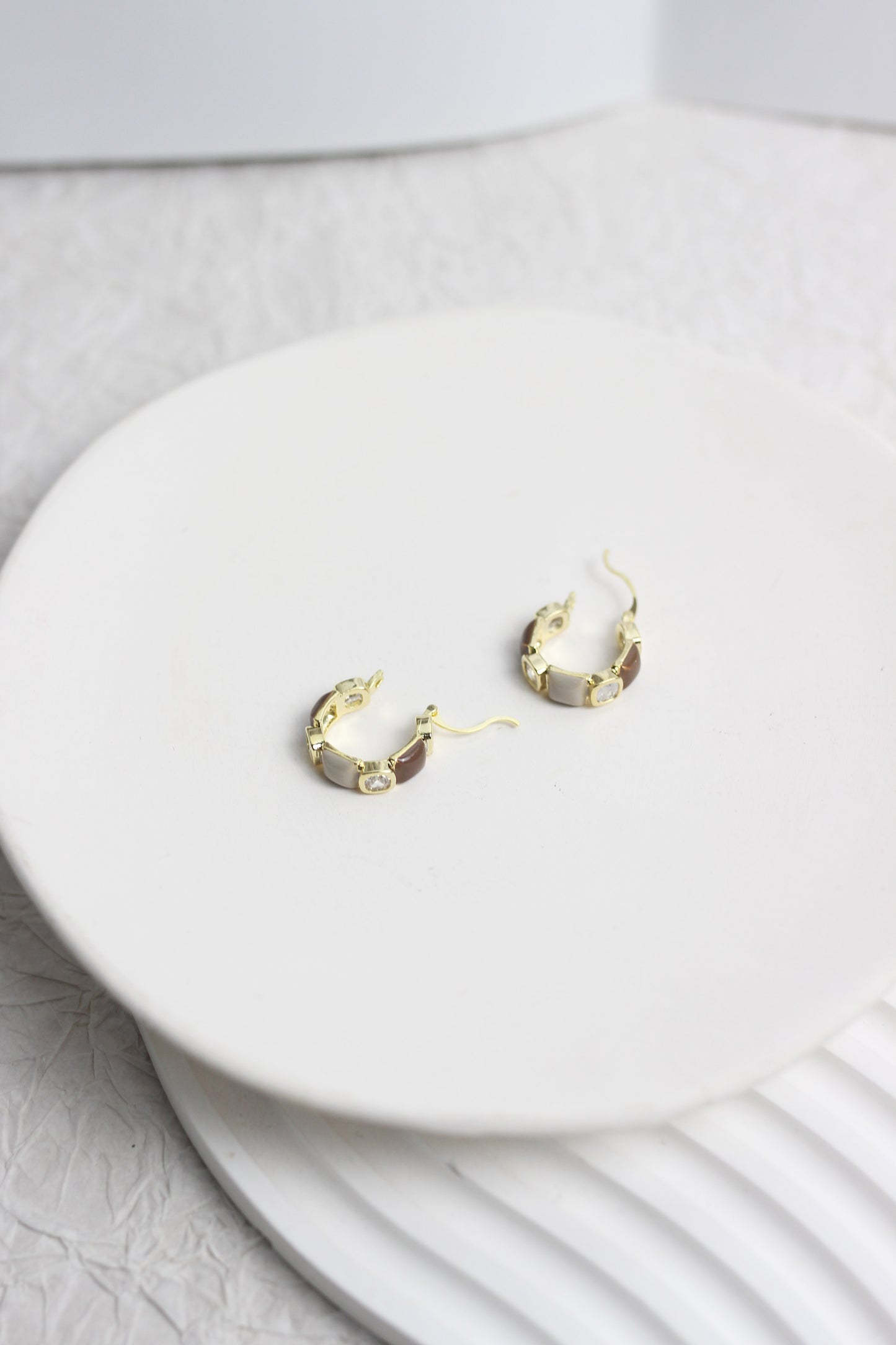 A2505GM50624 - Glossy Enamel & Crystal Accent Hoop Earrings