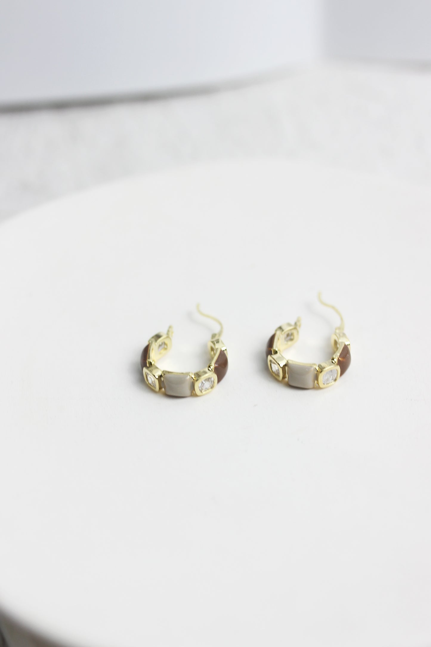 A2505GM50624 - Glossy Enamel & Crystal Accent Hoop Earrings