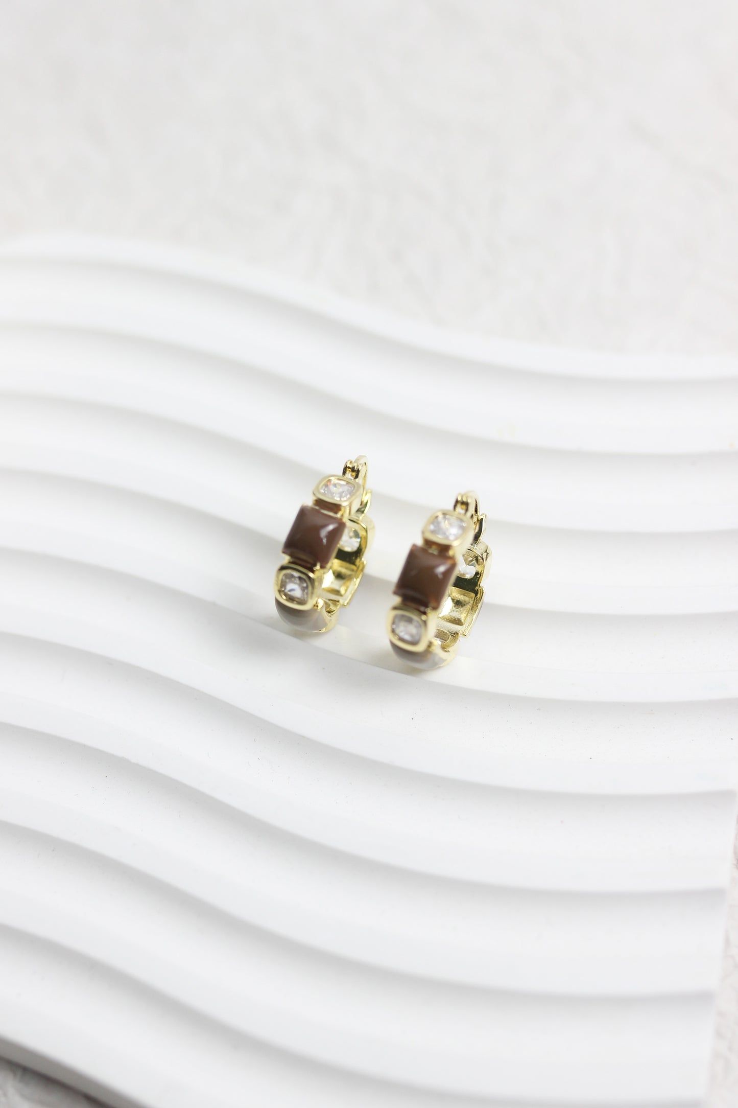 A2505GM50624 - Glossy Enamel & Crystal Accent Hoop Earrings