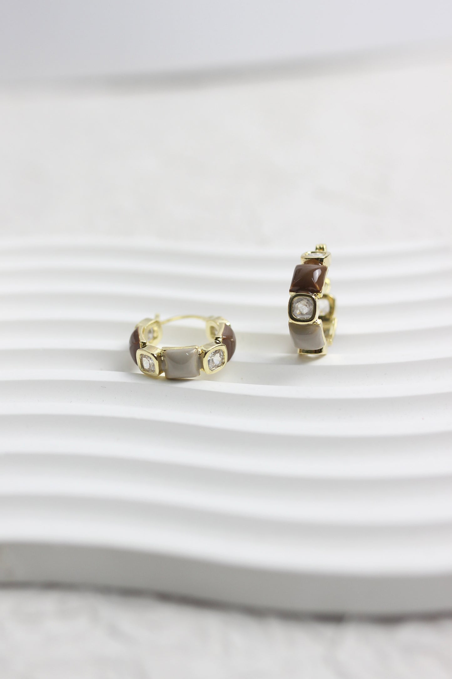 A2505GM50624 - Glossy Enamel & Crystal Accent Hoop Earrings