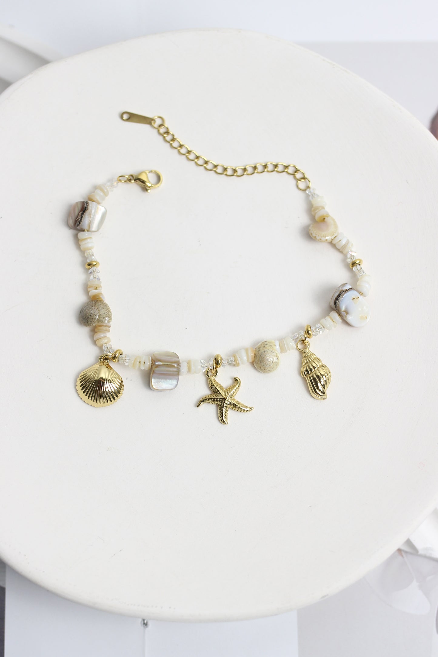 A2505MJ88347 - Shell & Stone Charm Bracelet with 18K Gold Plated Accents