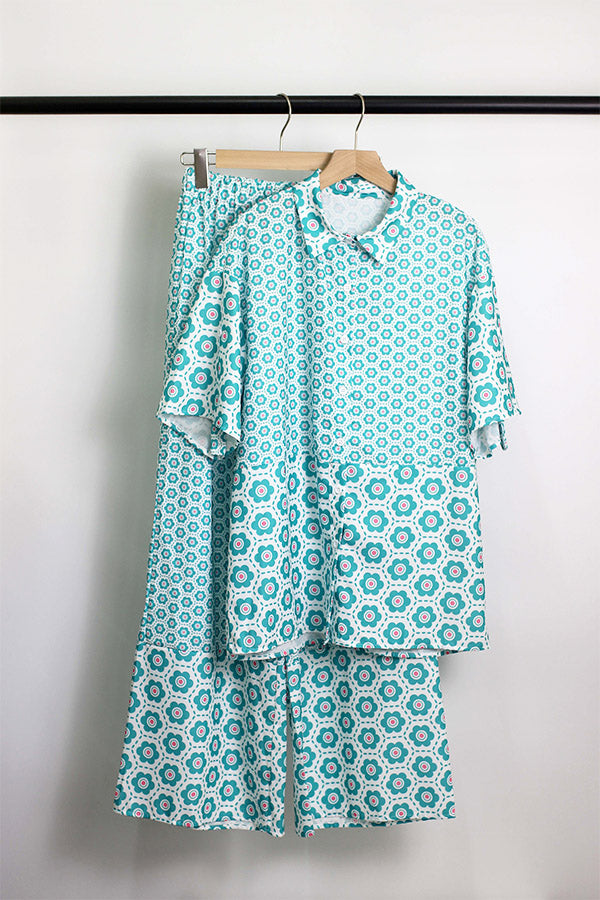 E2501CXB82786 - Printed Short-Sleeve Shirt & Wide-Leg Pants Set