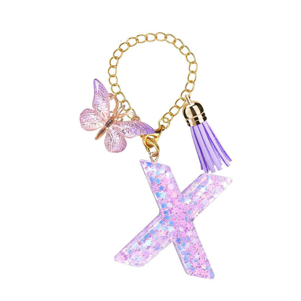 A2507HY68144 - Glitter Resin Letter Keychain ¨C Butterfly & Tassel Bag Charm