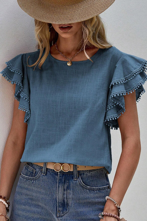 T2402AX27393 - BLOOM SEASON LACE TRIM TOP