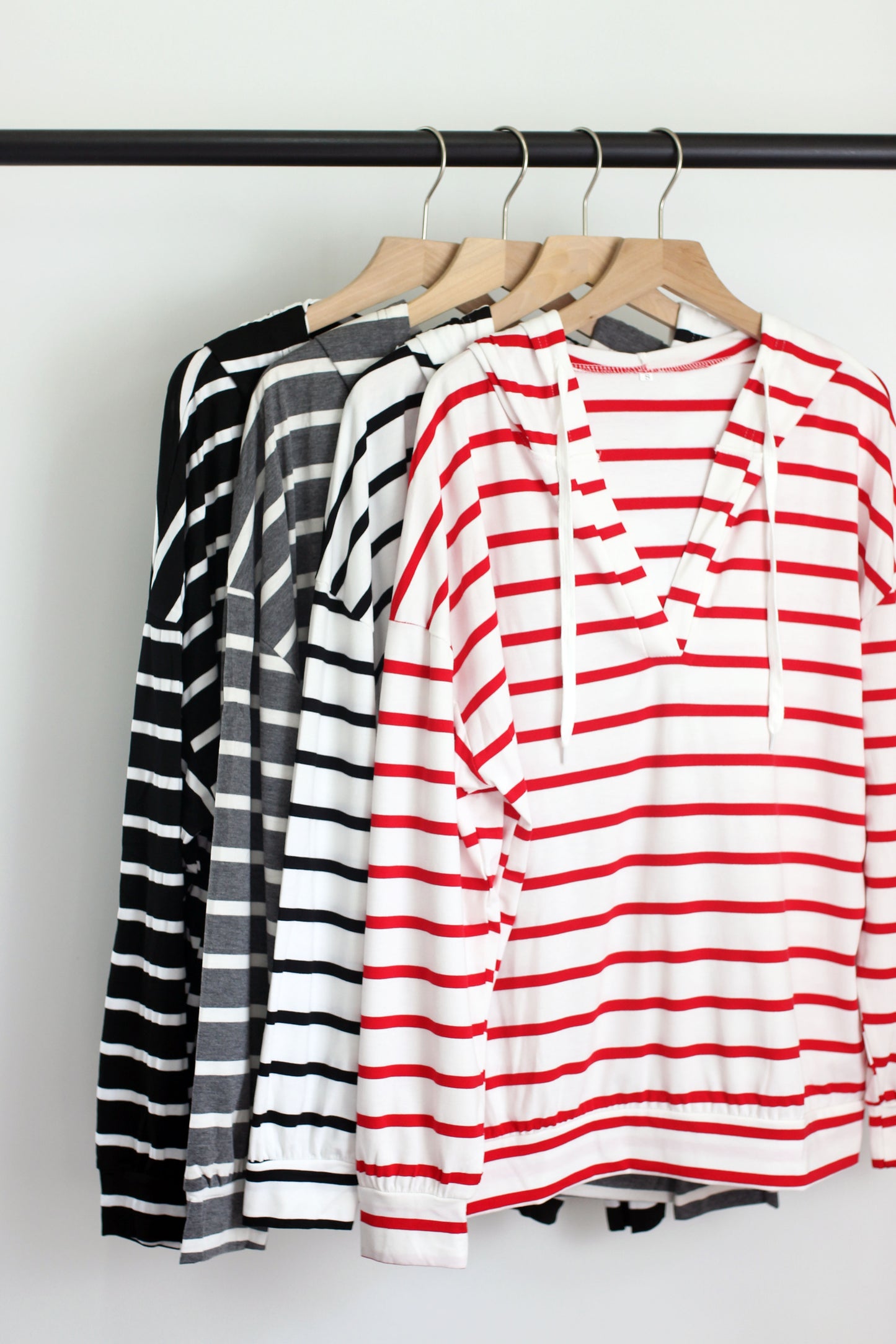 T2408KLD37898 - Striped Hooded Long Sleeve Top