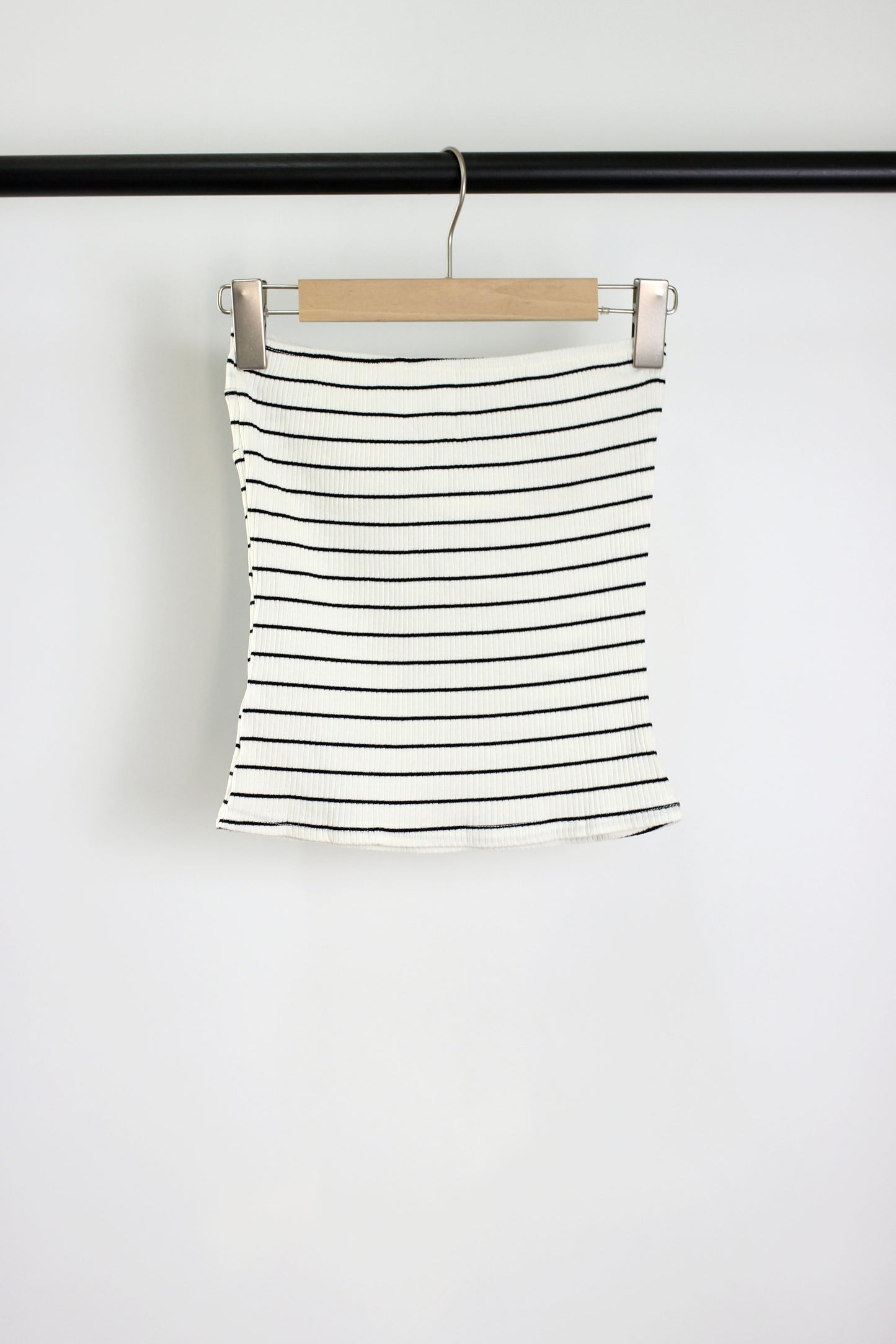 T2502MSJC70755 - Striped Ribbed Knit Tube Top with Twist Detail