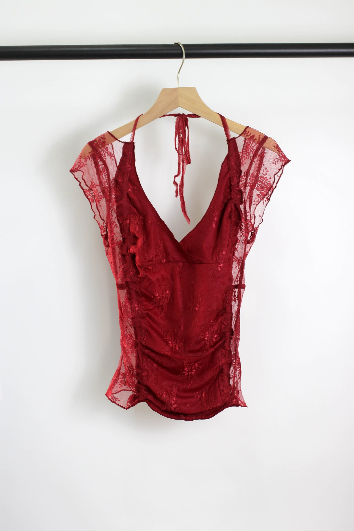 T2502OX87463 - Lace Mesh Halter Neck Sleeveless Top