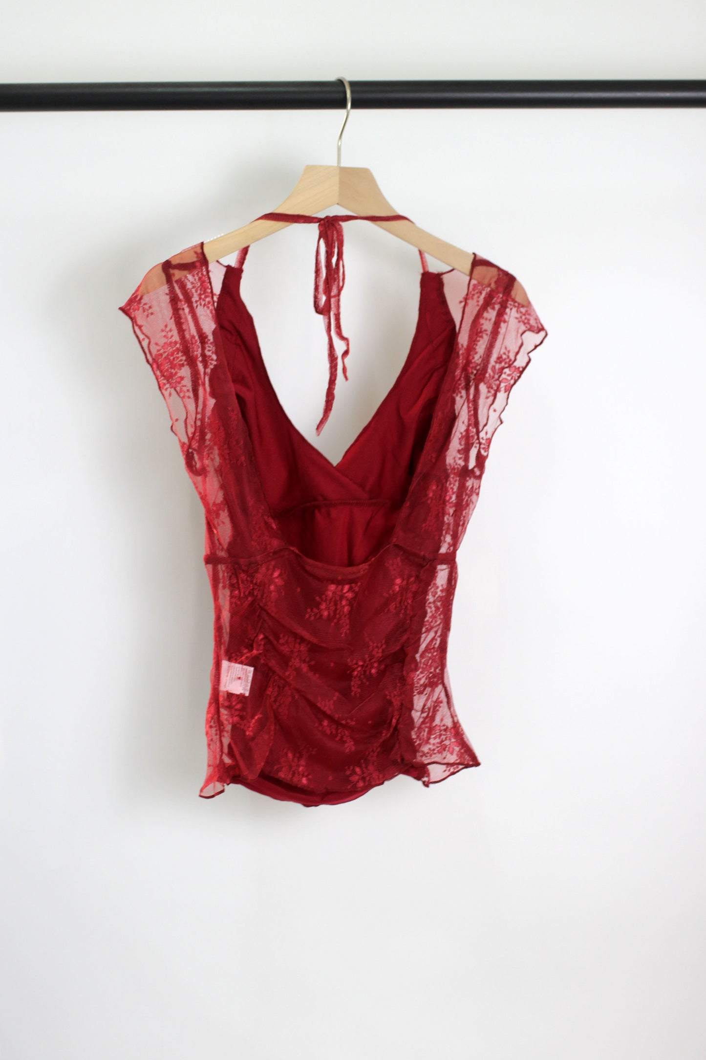 T2502OX87463 - Lace Mesh Halter Neck Sleeveless Top