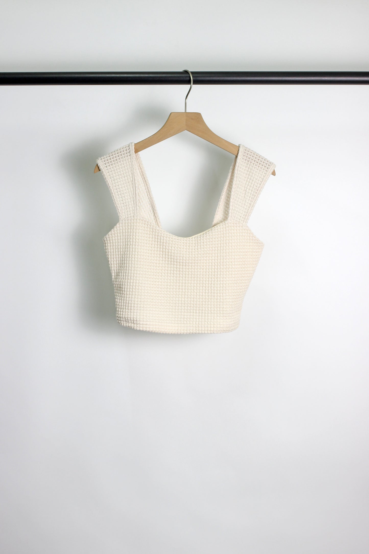 T2502YSQ71929 - Waffle Knit Square Neck Crop Top