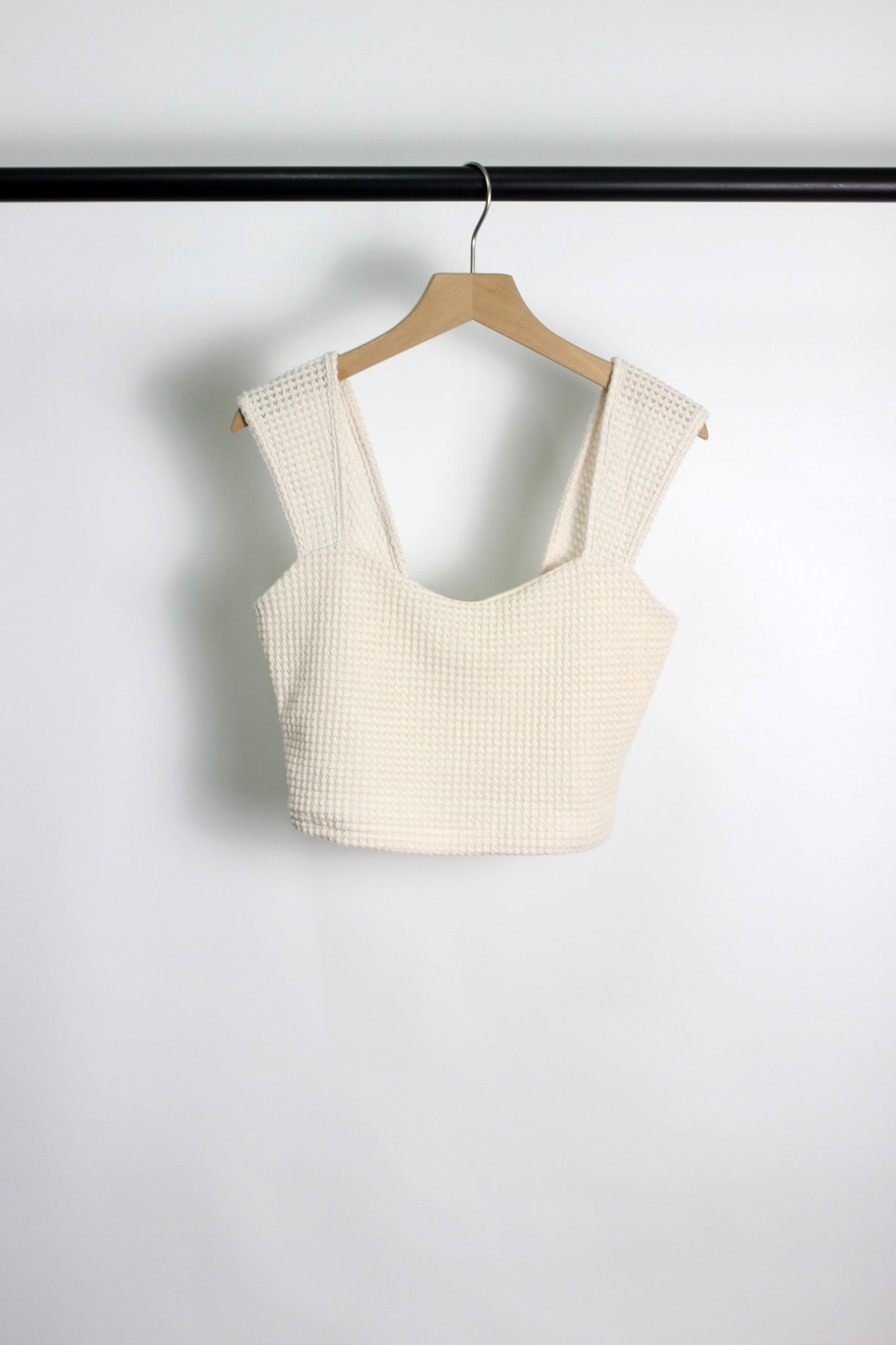 T2502YSQ71929 - Waffle Knit Square Neck Crop Top