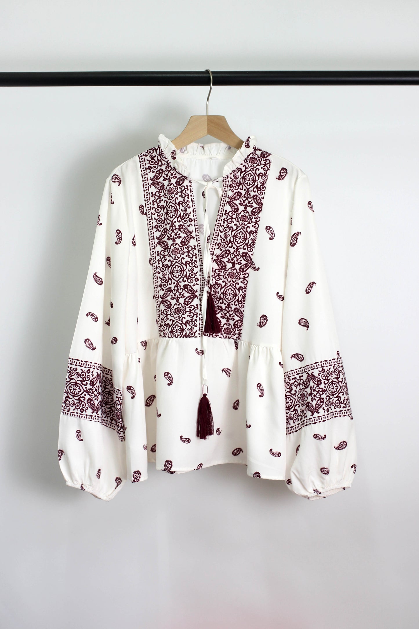 T2505RYY31124 - Paisley Embroidered Boho Blouse