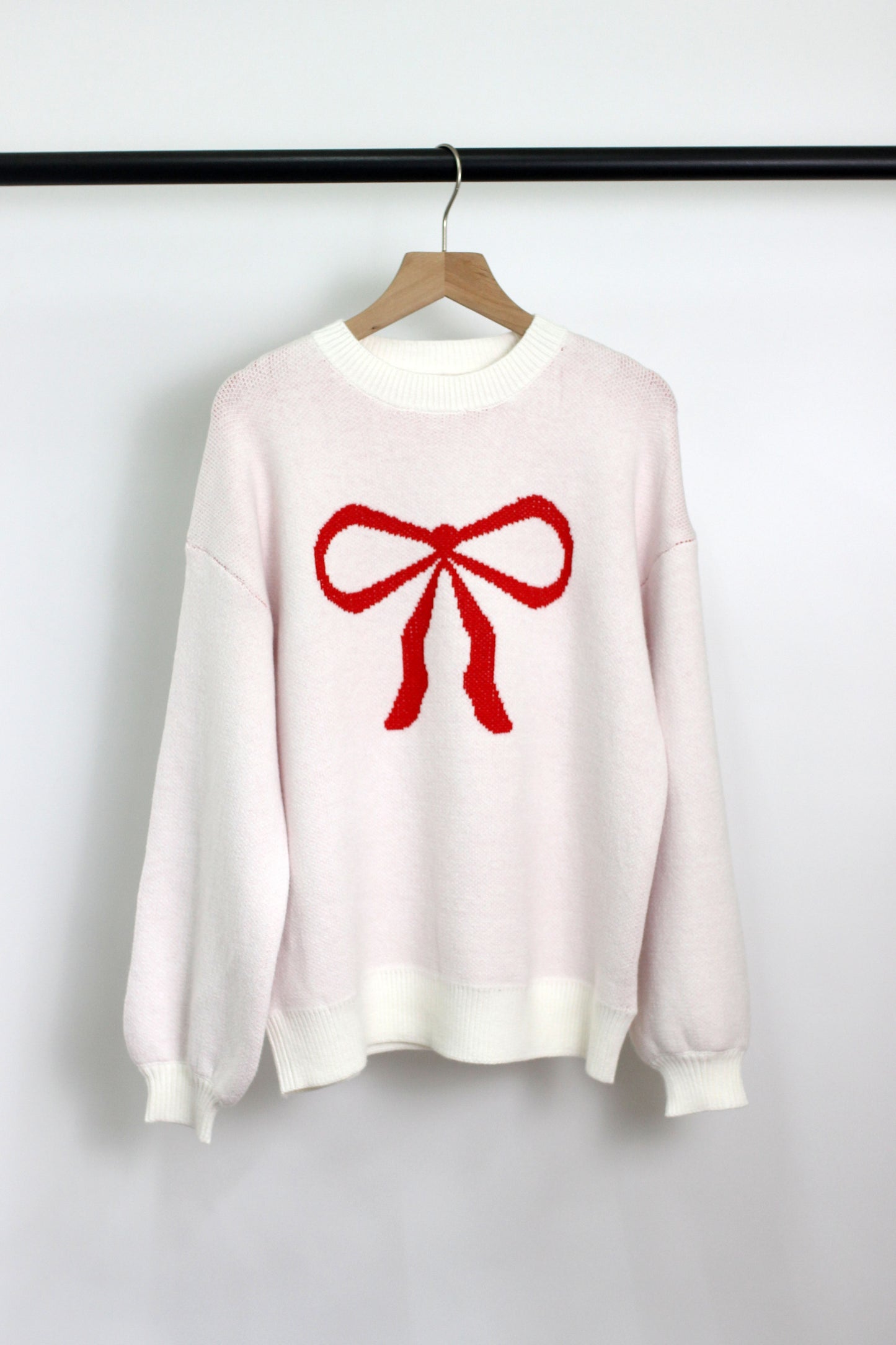 W2406JYYS85806 - WOMEN BOW PATTERN ACRYLIC SWEATER