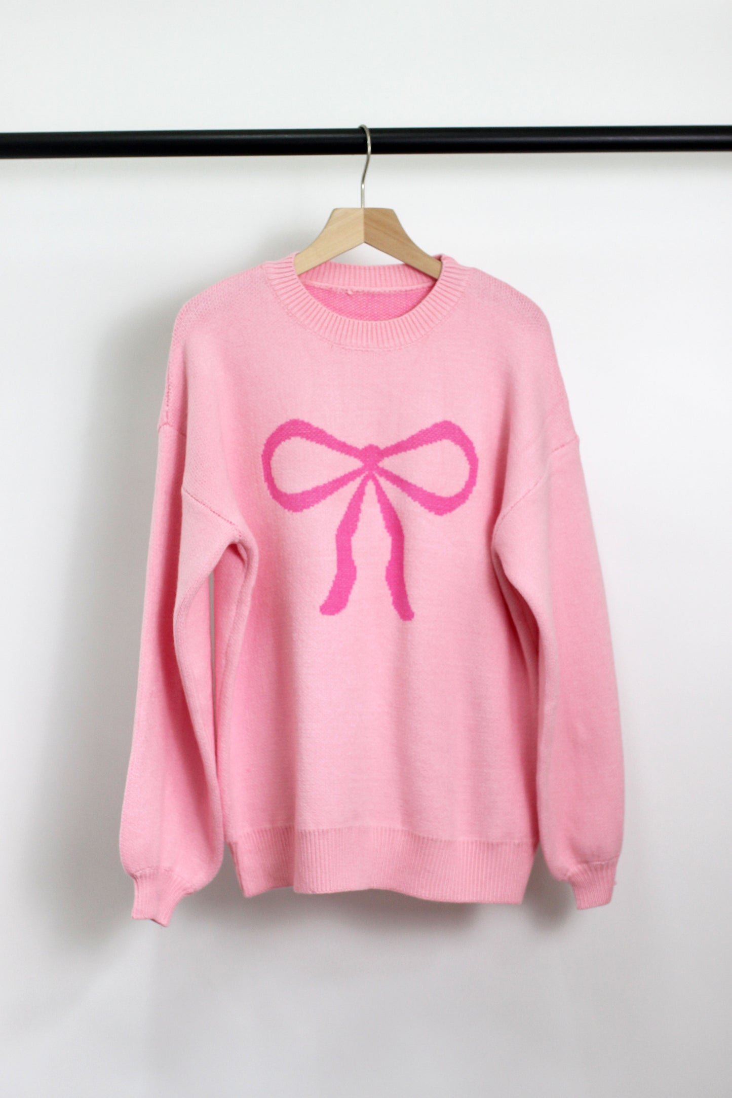 W2406JYYS85806 - WOMEN BOW PATTERN ACRYLIC SWEATER