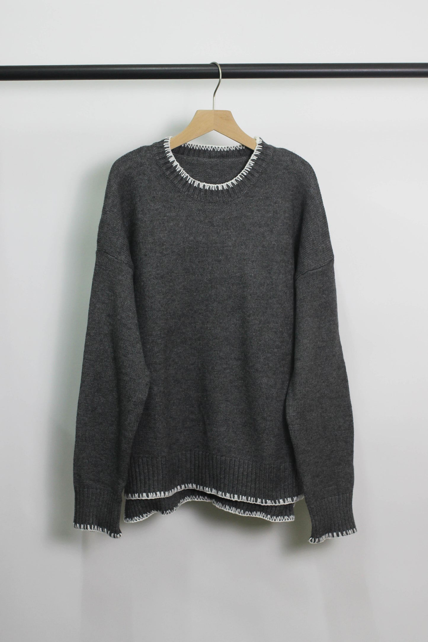 W2410BFZY99426 - Textured Crew Neck Sweater