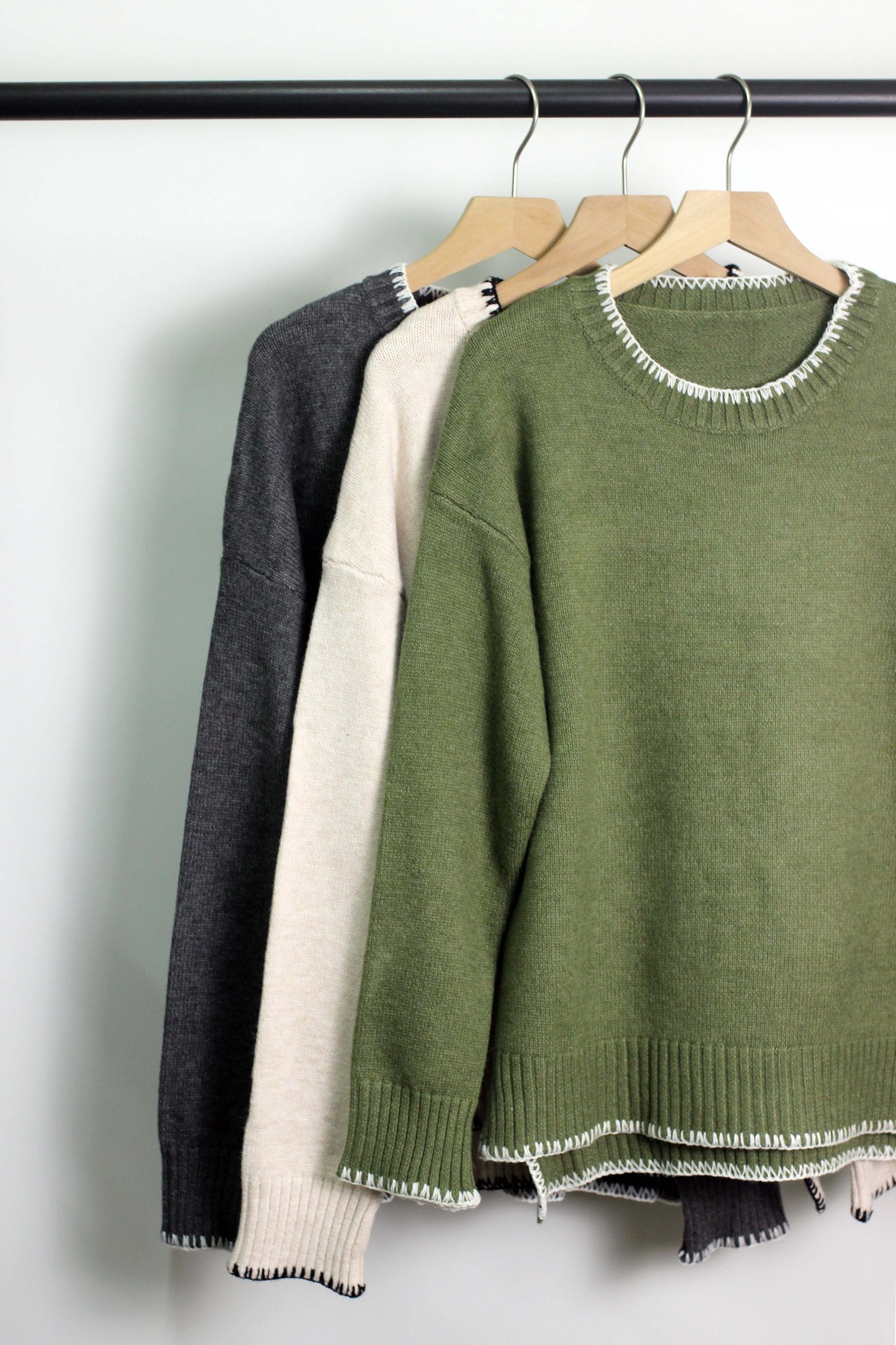 W2410BFZY99426 - Textured Crew Neck Sweater