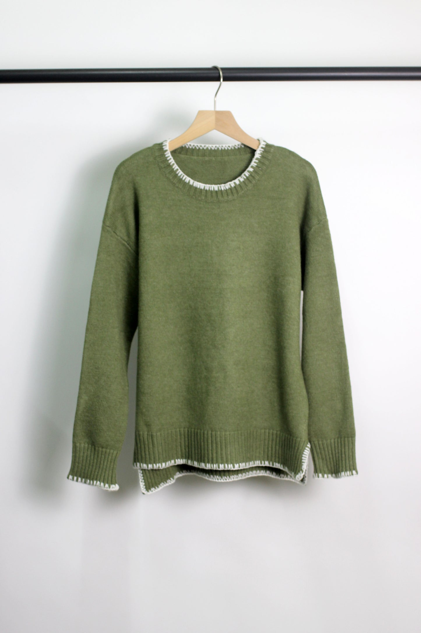 W2410BFZY99426 - Textured Crew Neck Sweater