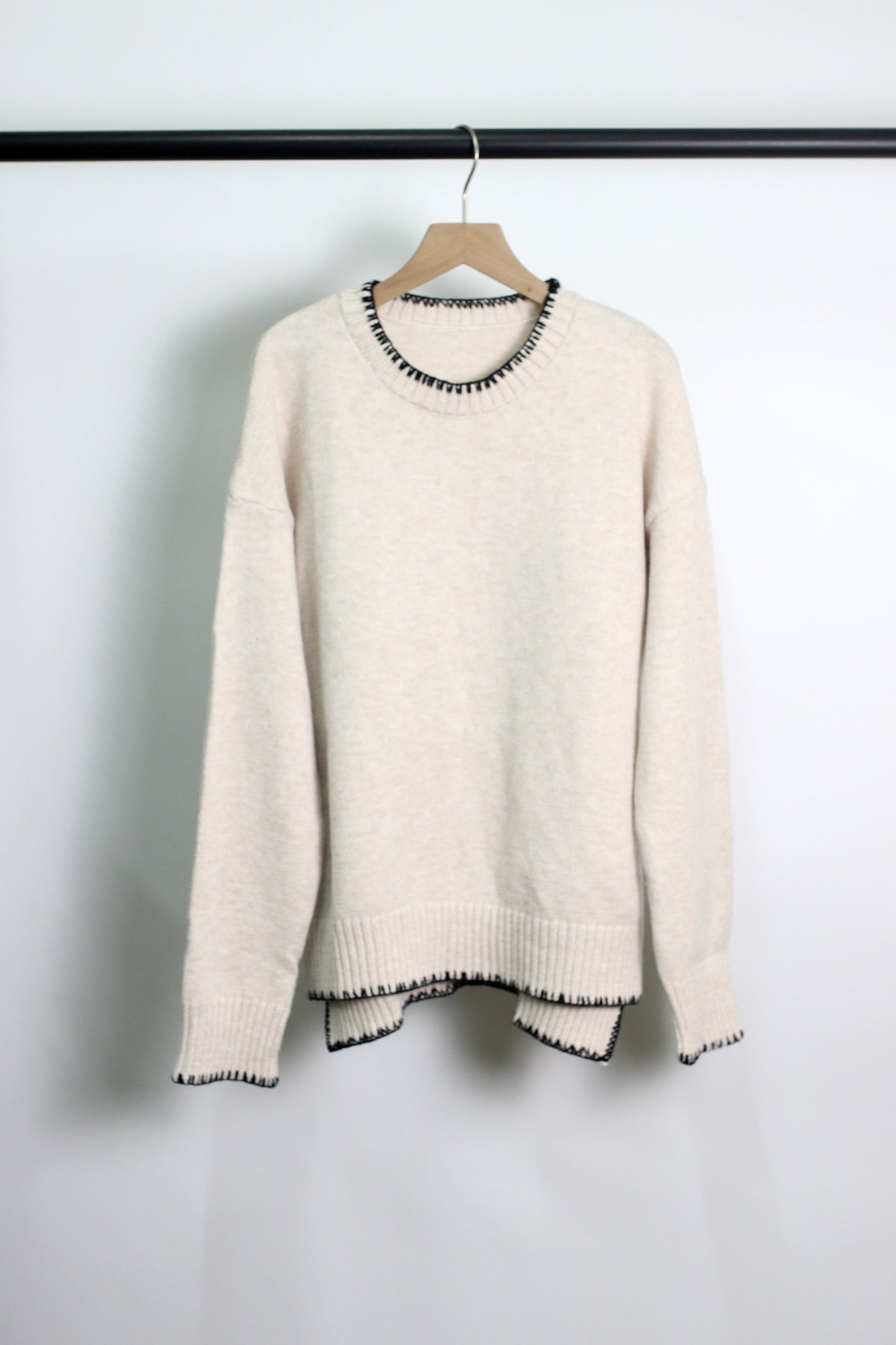 W2410BFZY99426 - Textured Crew Neck Sweater