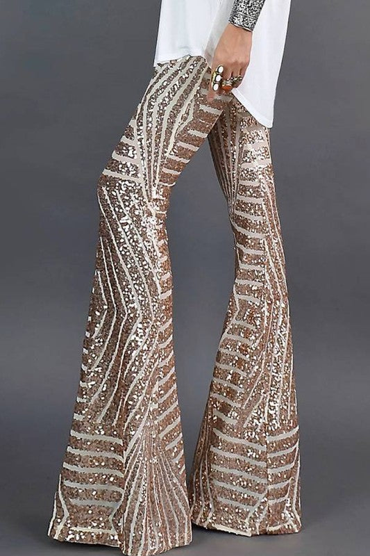 52624PSY-Stylish Sequin High Rise Flare Pants
