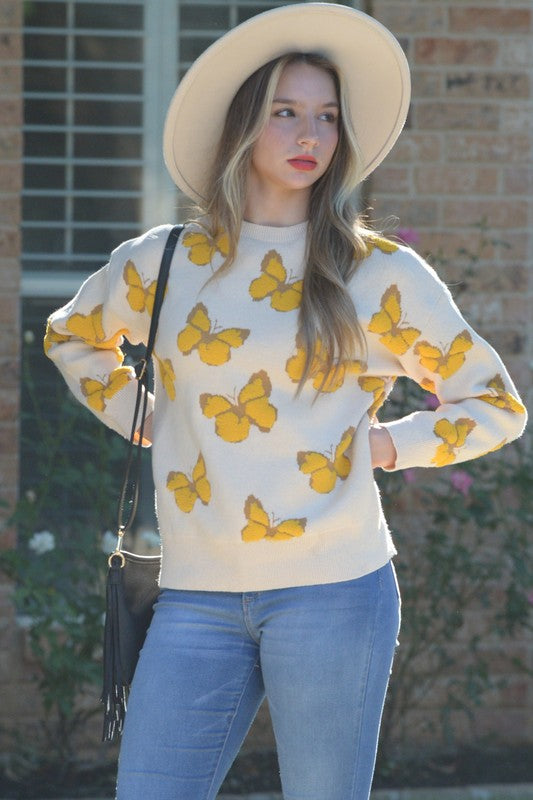 W2209MY32445-Elegant Butterfly Pullover Sweater
