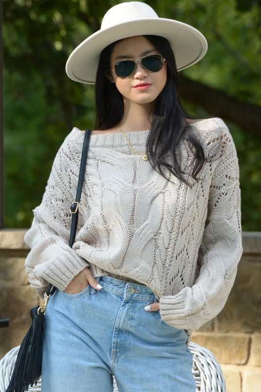 52111TSF-Chic Off The Shoulder Long Sleeves Sweater